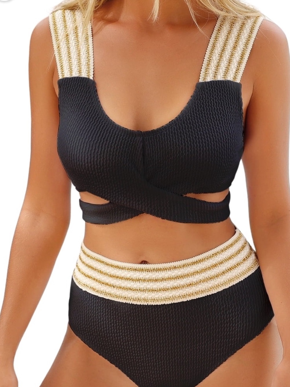 CUPSHE Black & Gold High Rise Bikini